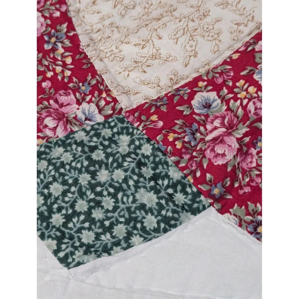 Vintage Handmade Floral Medallion Quilt 83x84 Cottagecore Bedding